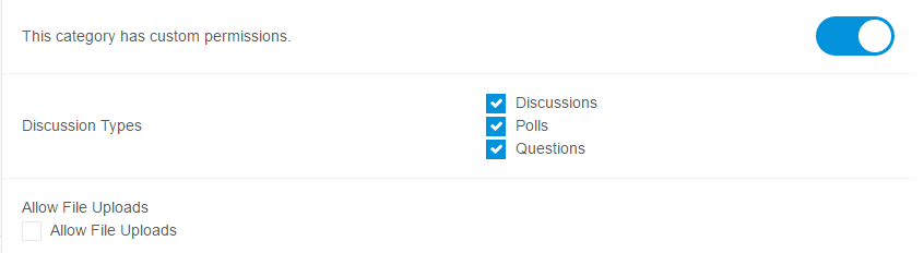 Custom permission options add another layer of control over a category. This image shows the list of options that appear.