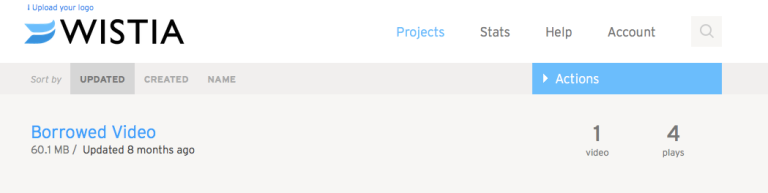 The project list in the Wistia dashboard.